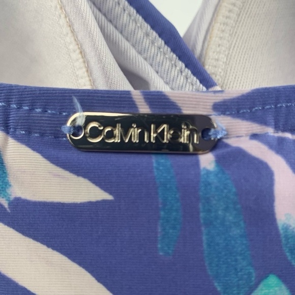 Calvin Klein Floral V Neck One Piece Swimsuit Bathing Suit in Blue Purple Size 4 - Picture 3 of 4